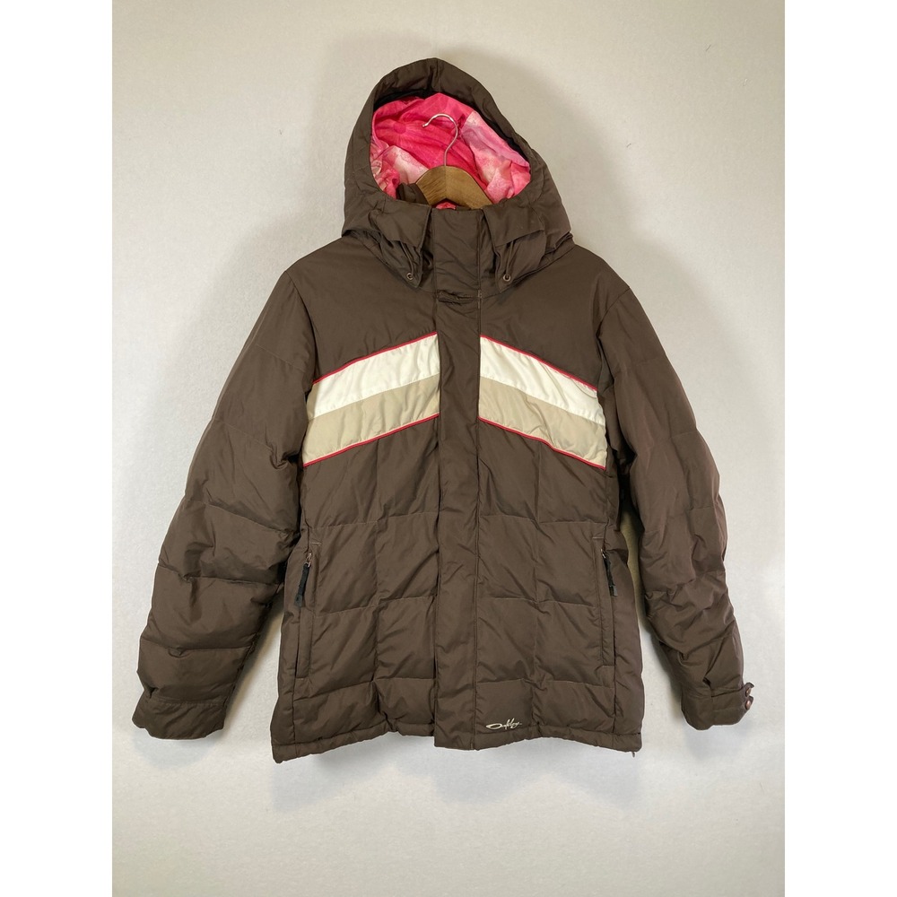 Retro Gorpcore Oakley Women XL Brown Down Insulated Ski Snowboard Puffer Jacket